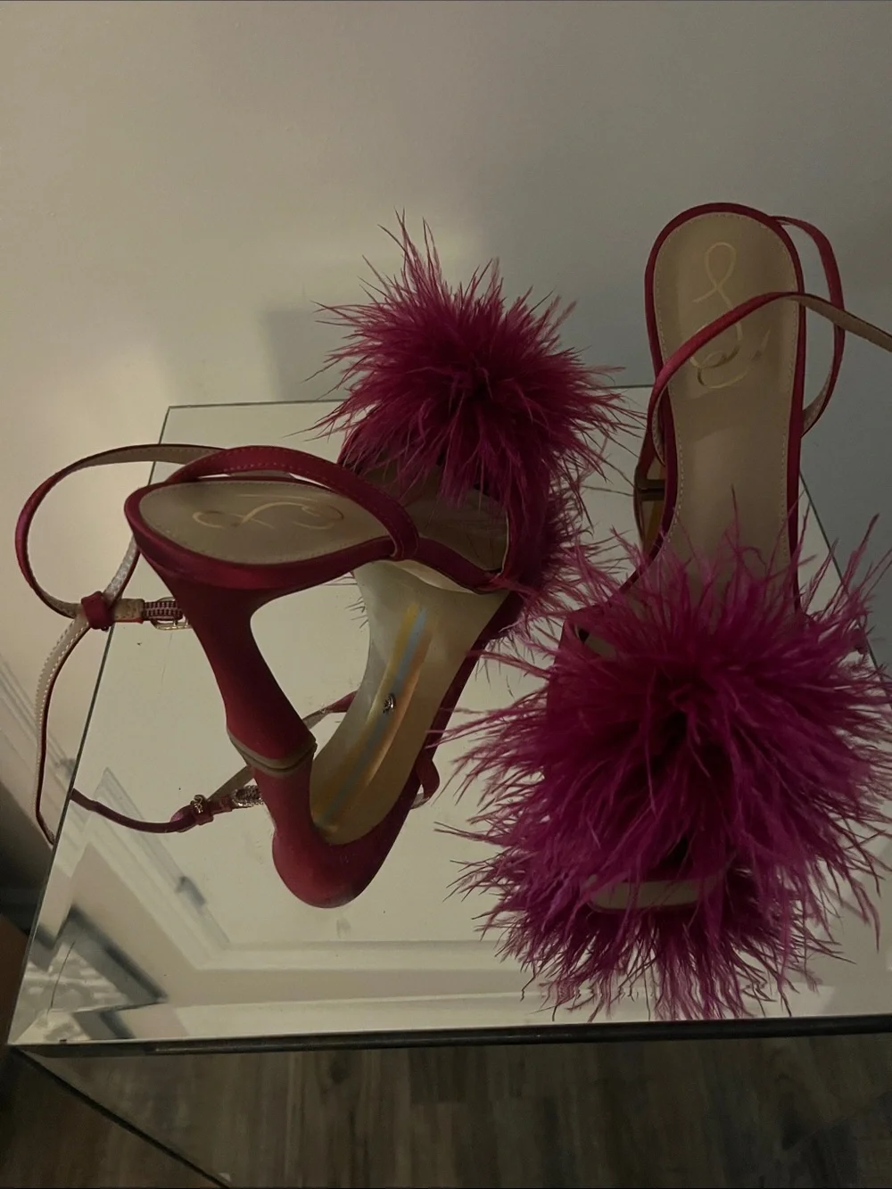 Sam Edelman Fuchsia Feather Pom Slingback Heels